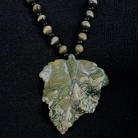 Hand Carved Jasper Leaf Pendant Necklace 🎉Host Pick🎉